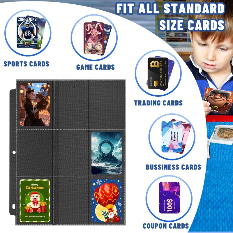 Kitoyz 450 Pockets Trading Card Sleeves Binder, Baseball Card Binder Sleeves fit for Game Cards, Standard Size Sports Card, 3 Ring Binder Card Holder Protector - Image 2